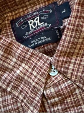 RARE VTG 90s RRL Triple Star Plaid Popover Shirt L